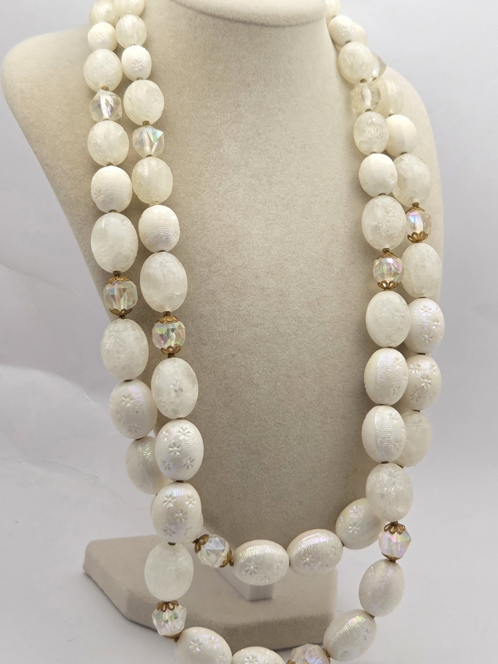 Vintage Western Germany White AB Crystal 2 Strand Bead Necklace 21"